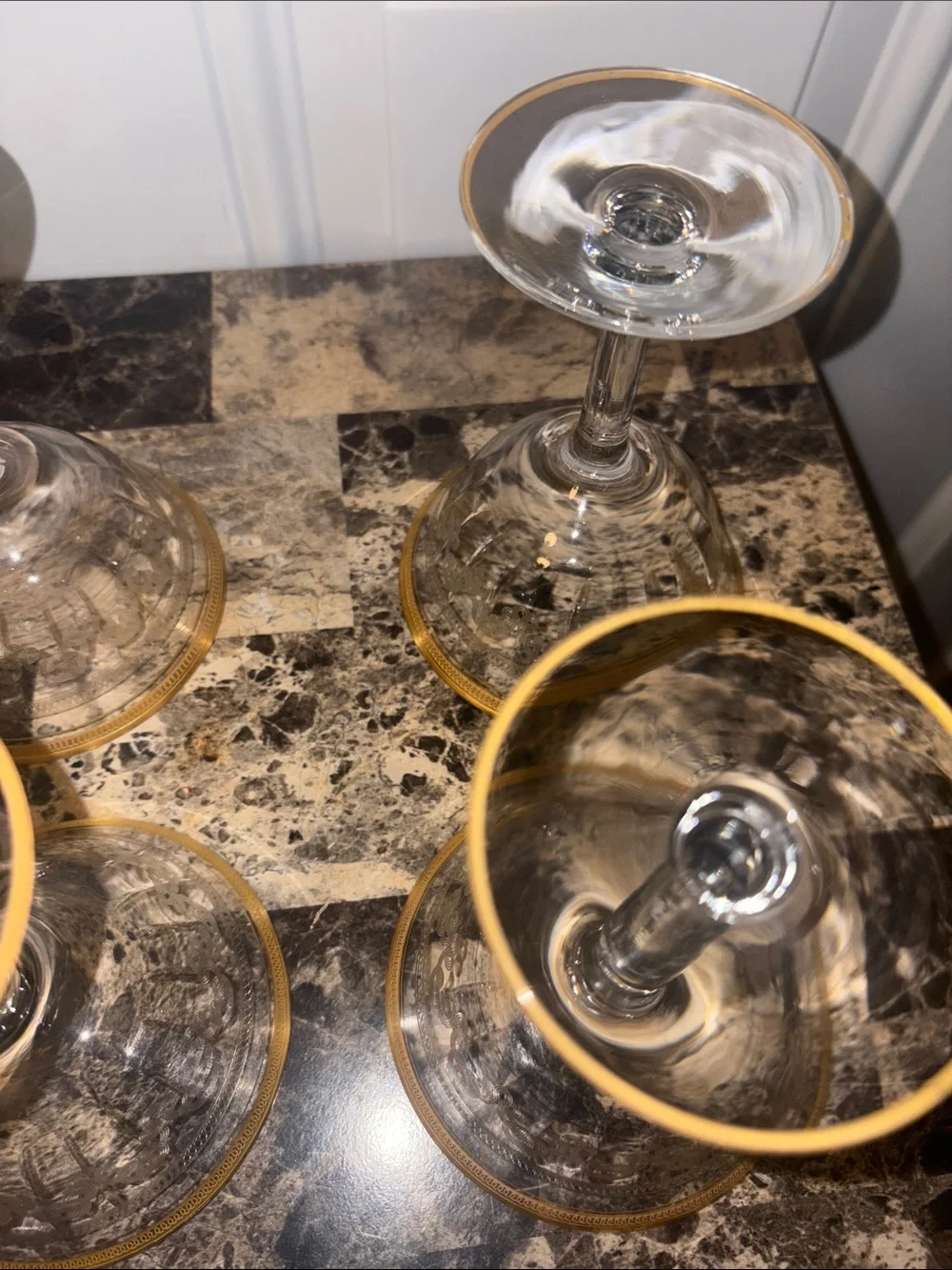 Vintage Gold-Rimmed Encrusted Etched Glass Coupe (Set of 6)